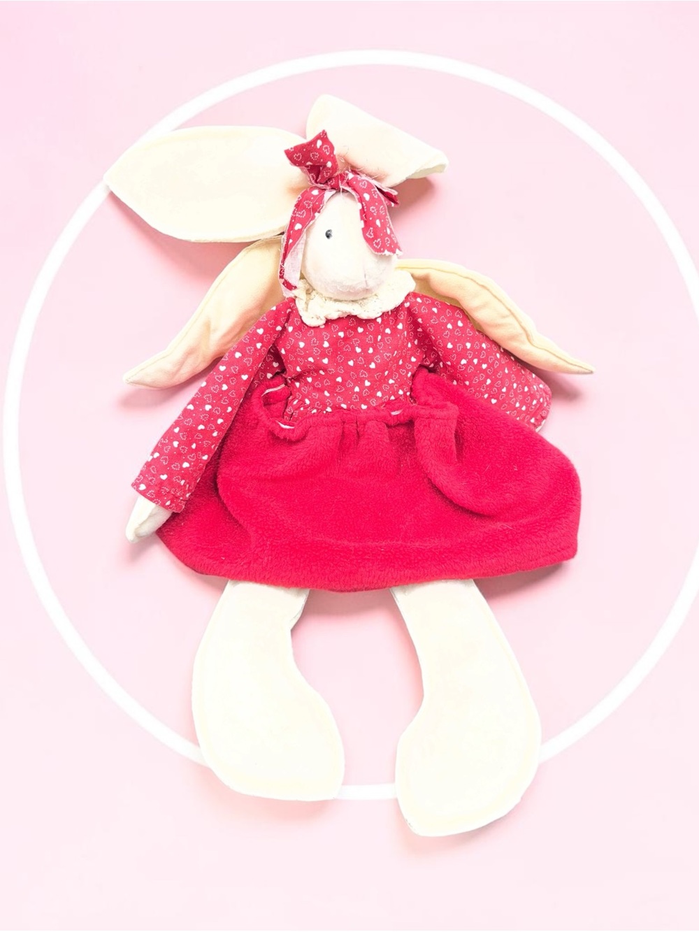19" Large Fabric Plush Bunny Rabbit Angel With Red Heart Print